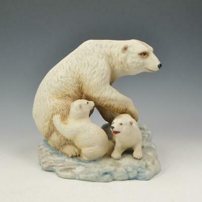 Vintage England John Aynsley Fine Porcelain 1975 Polar Bear with Two Cubs