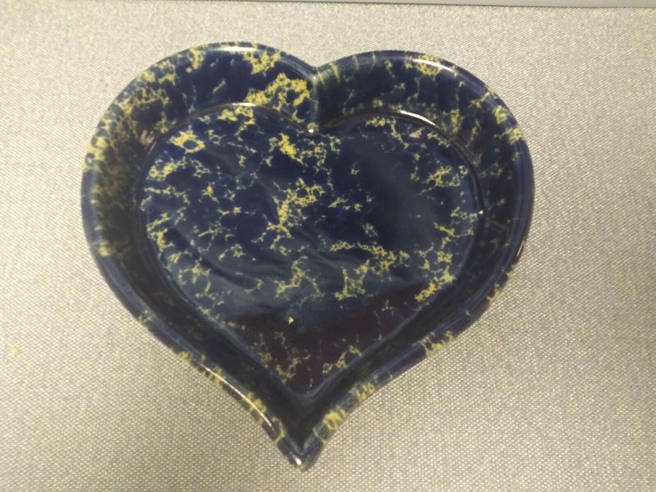 Bennington Potters Large Blue Agate Heart Shape Baking Dish Serving Platter dg