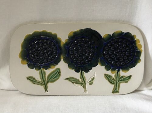 Vintage Bennington Potters Art Pottery David Gil Blue Flowers Trivet Tile Rare