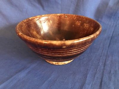 Antique Bennington Pottery Rockingham Spatterware Glaze Yellow ware banded bowl