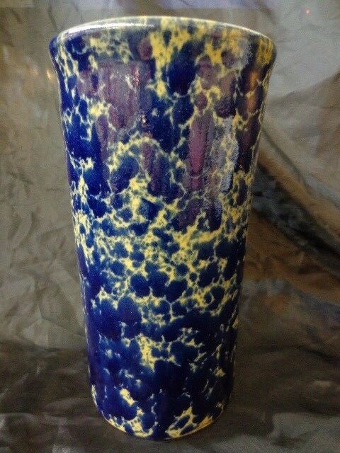 SALE Vintage Bennington Pottery Vase/utensil holder Cobalt Blue Spatter Ware MC