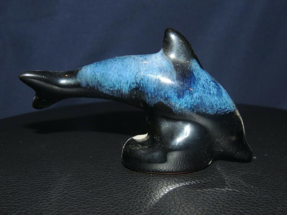 Vtg. Blue Mountain Pottery Cobalt Blue Mini Dolphin Figurine