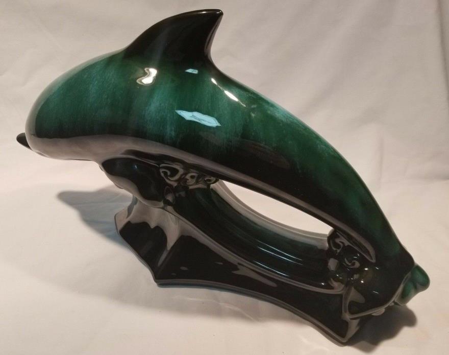 Blue Mountain Pottery Dolphin Large Teal & Black