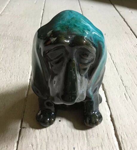 BLUE MOUNTAIN POTTERY VINTAGE BASSETT HOUND COIN BANK GREEN BLACK  RETRO