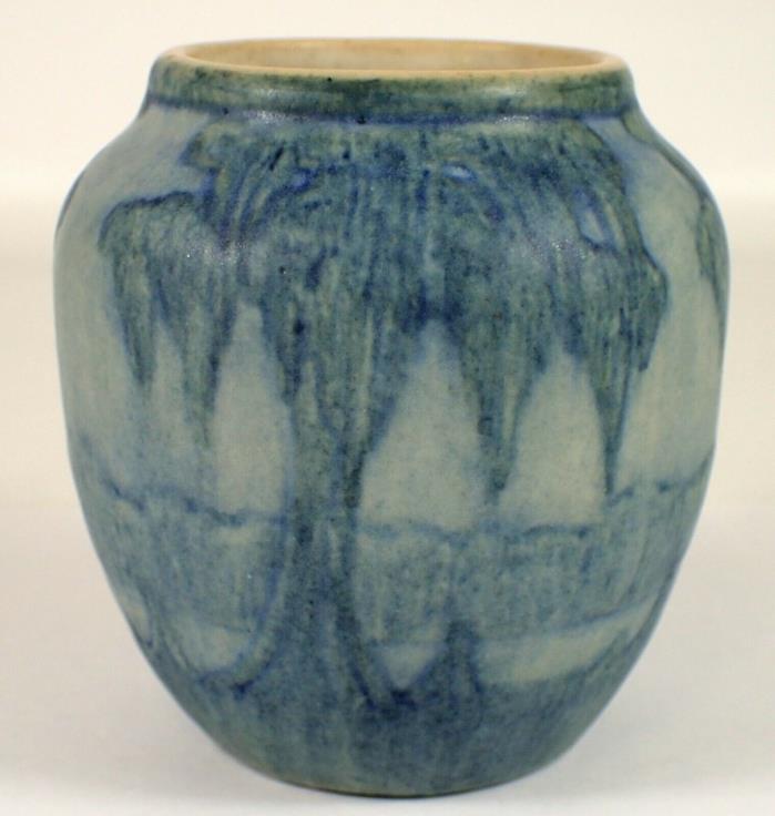 RARE Antique Vtg Newcomb College Pottery Matte Blue Moss Tree Anna Simpson Vase