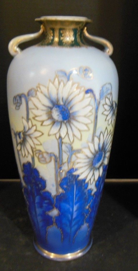 Hand Painted Nippon I E & C co Vase. Shades of Blue Sunflowers