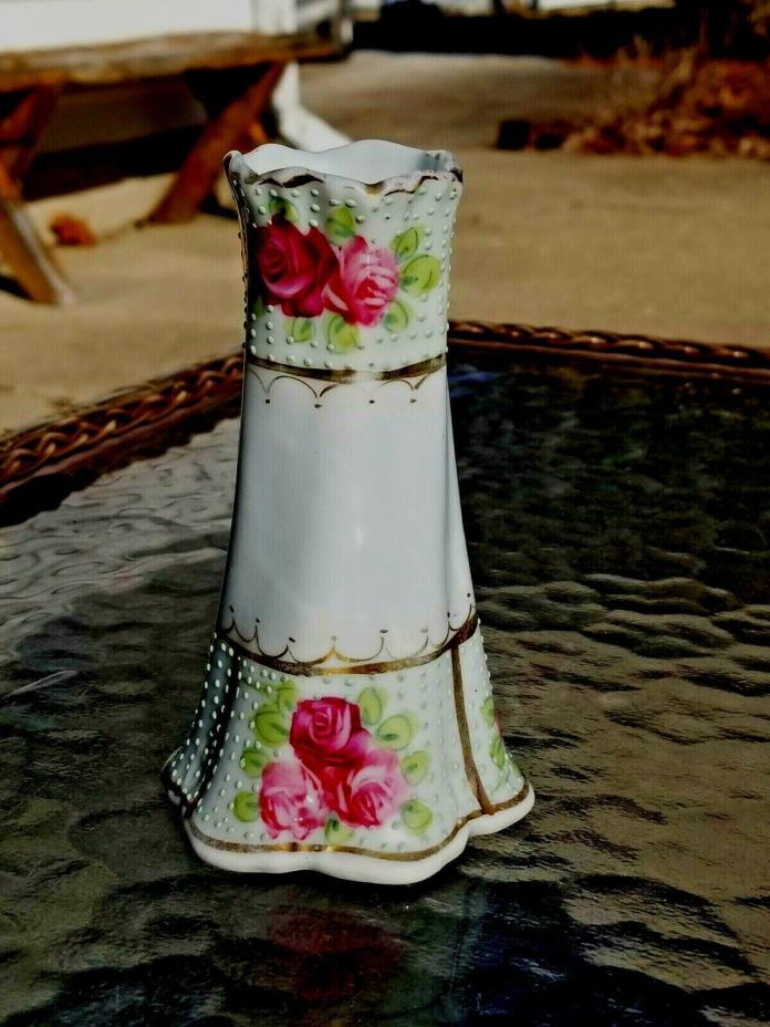 EXCELLENT!! NIPPON MORIAGE ROSES PORCELAIN HATPIN HOLDER HAT PIN HAND PAINTED