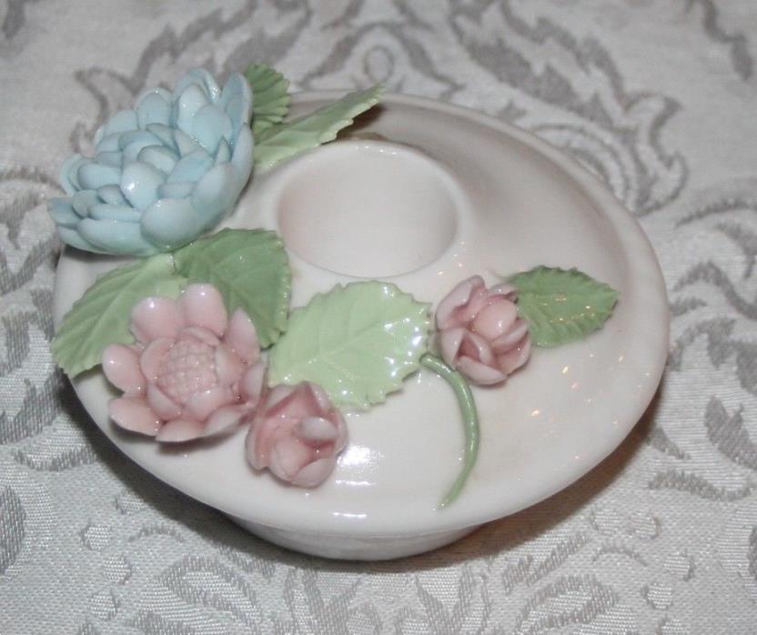 Vintage Porcelain Candle Holder Nippon Yoko Boeki Co. Stamped Delicate Flowers