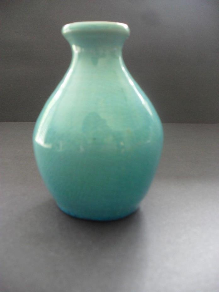 Pisgah Forest Blue Crackle Glaze Bottle North Carolina Pottery Vase