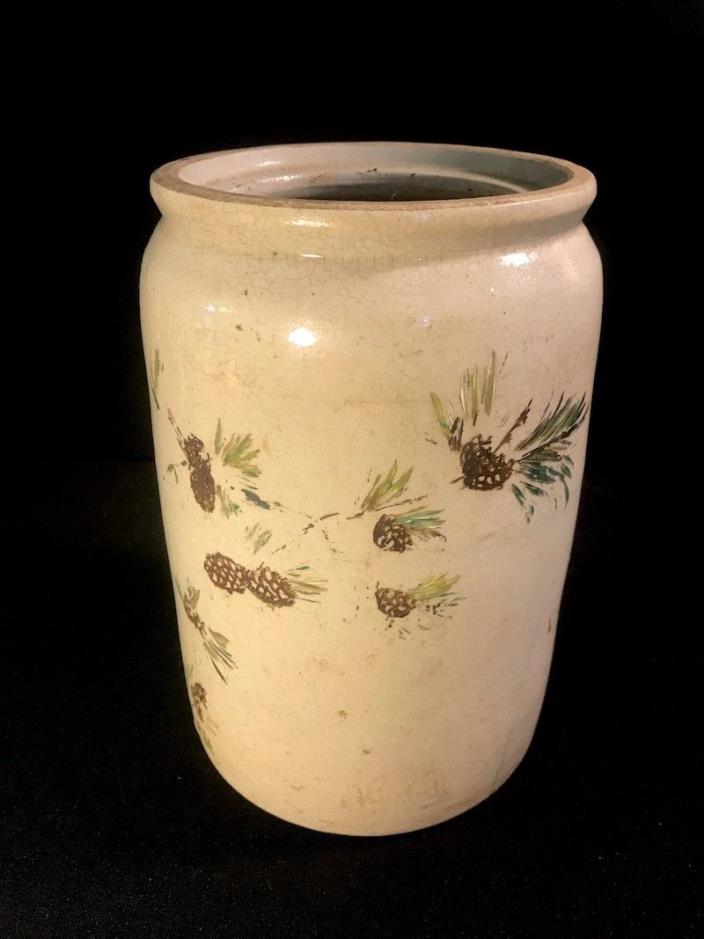 North Carolina pot with hand painted pine cone motif