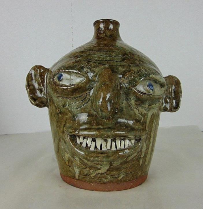 Joe Reinhardt NC Pottery Face Jug Southern Primitive Folk Art 1992 VALE NC
