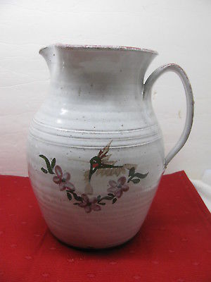 Original OWENS Pottery Seagrove NC Pitcher Hand Painted Hummingbird Design