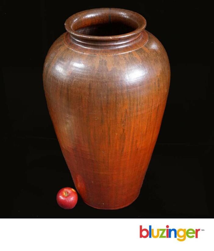 LARGEST Chrome Red NC Folk Art Pottery Vase Porch Pot Oil Jar AR COLE