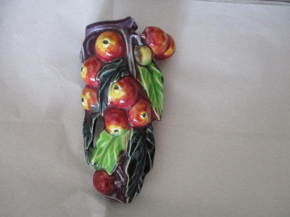 Vintage Fruits Cherries Plums Art Pottery Wall Pocket Planter Mid Century 7