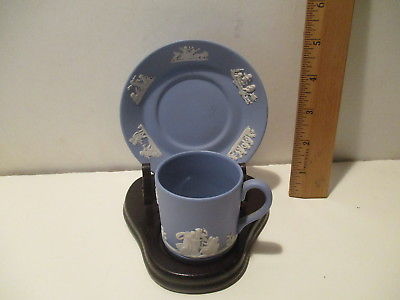 WEDGEWOOD MADE IN ENGLAND  DIMITASSE  CUP, SAUCER AND STAND. [ JASPERWARE ]