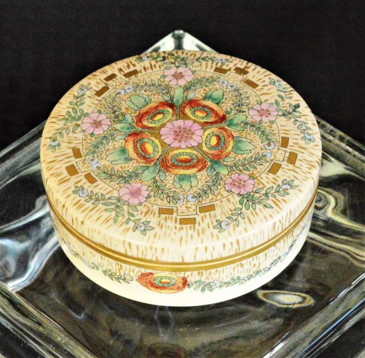 Rare Antique American Satsuma Hand Painted Art Nouveau Porcelain Box Floral