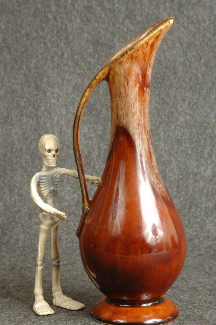 Vintage 1960's USA Pottery Brown Drip Vase Pitcher Ewer Hull Dalton 8 1/2
