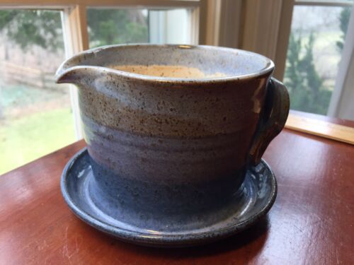 ALYSHA BAIER Studio Pottery Pitcher with attached underplate Honeoye, New York