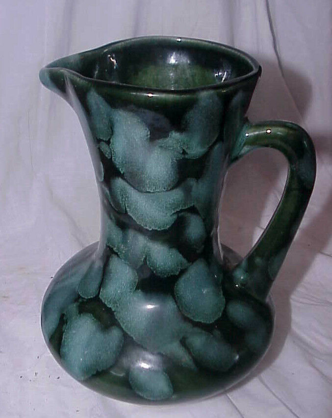 DRYDEN POTTERY BLUE DARK GREEN DRIP PITCHER CREAMER  WITH HANDLE