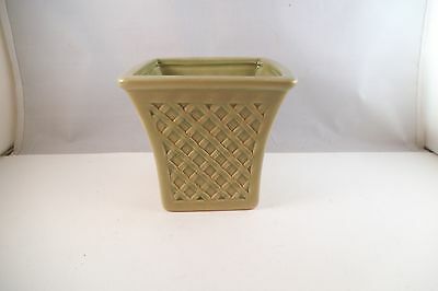 Vintage Bloom Rite Art Pottery Planter Urn Green Basket Weave