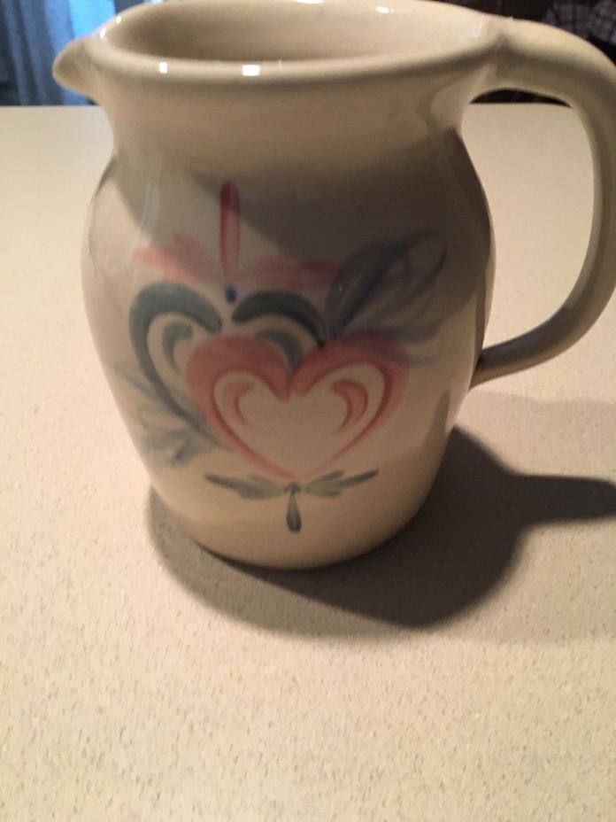 ELLIS PROD POTTERY MARSHALL TEXAS HAND PAINTED PITCHER 9.25''  PINK CREAM BLUE