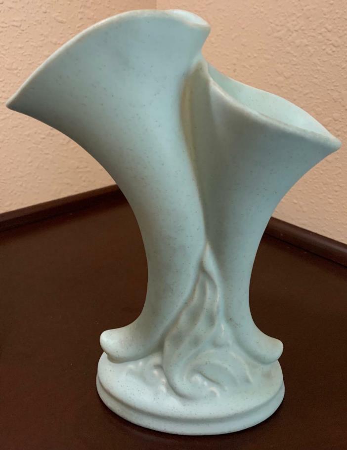 Vintage Princeton Double Cornucopia Horn Green Vase P195? Pottery Art Deco Mint