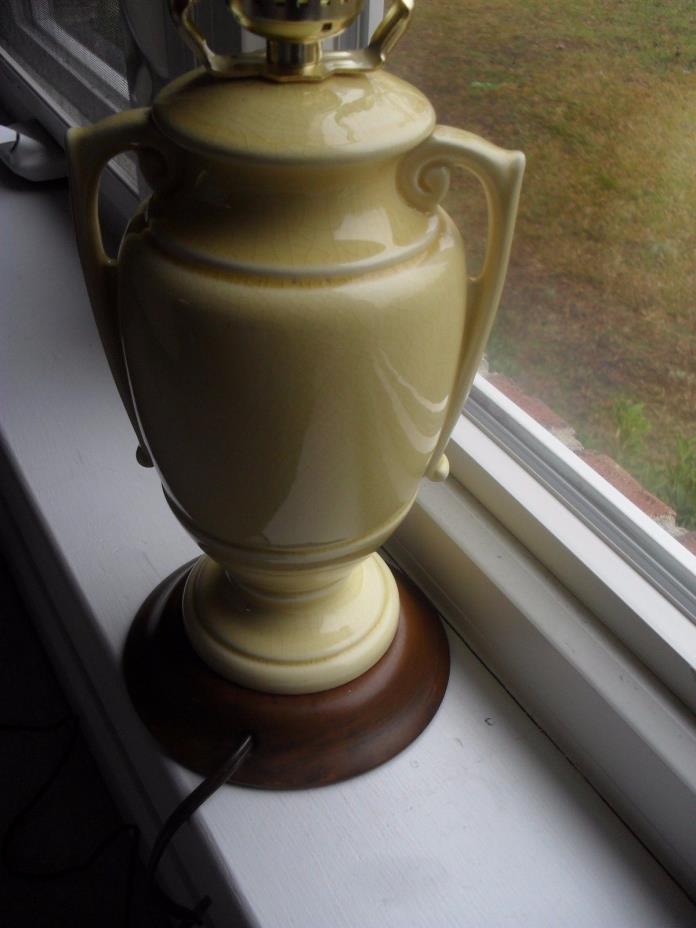 Art Pottery Two Handle Urn Lamp Yellow Glossy Glaze