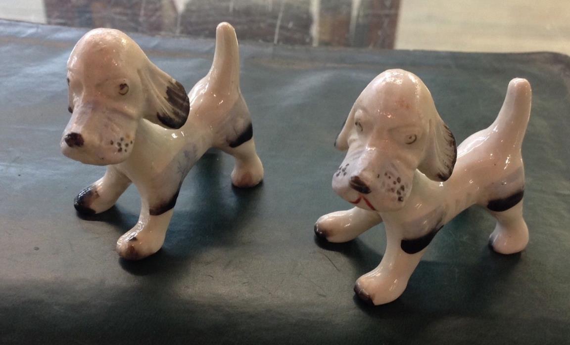 VTG 30s 40s PAIR LOT 2 PORCELAIN Head Nodder Dogs Figurine Bobble Head Cute 2.5