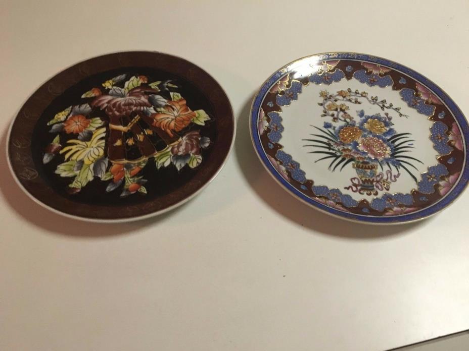 HAND PAINTED DECORATIVE PLATES - ASIAN POTTERY - BEAUTIFUL PLATES - 2 TOTAL