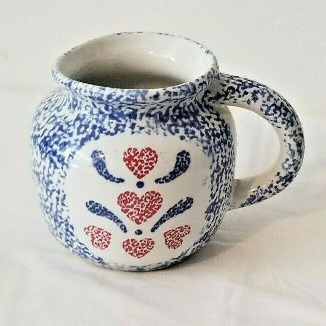 Glazed Ceramic Blue Speckled Paint Creamer Pink Heart