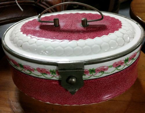 Antique English Porcelain RARE Biscuit Basket w/Silver Plate Handle/ Clasp SALE!