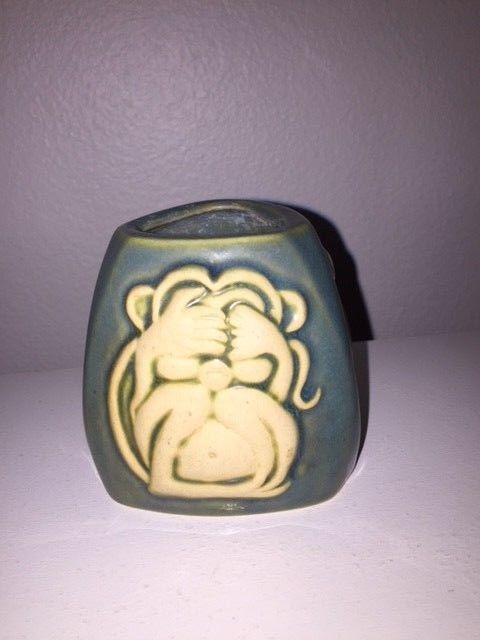 Vintage  C.P.N.P Pottery Vase / Pencil Cup ~ Monkeys~ See Hear Speak No Evil