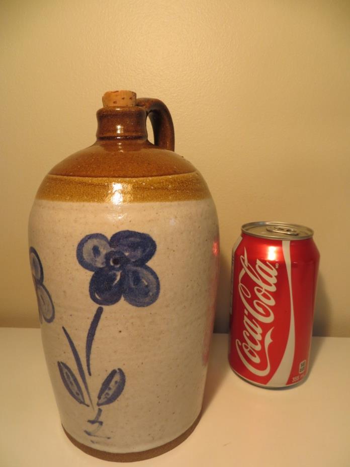 Vintage Gordon Pottery Stoneware Jug/ Crock Blue Flowers Made In Canada