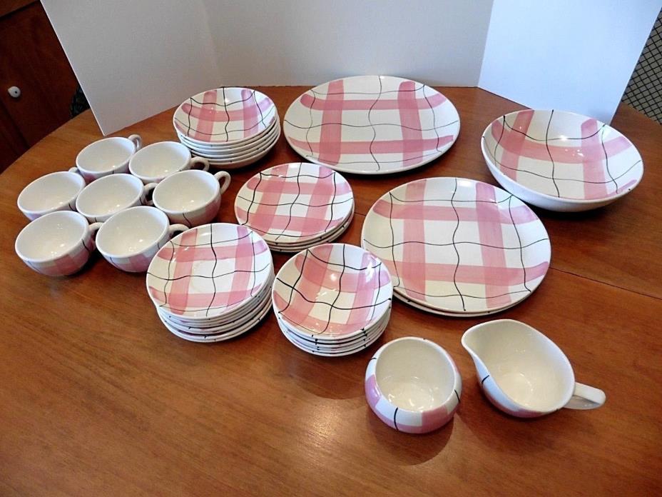 Vintage HYCROFT CALICO China Pink Black Plaid MEDICINE HAT CANADA 31 Pieces RARE