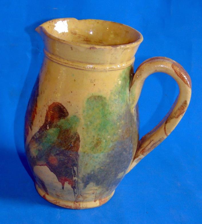 X rare  antique   Quebec  Canadian  ANTIQUE  POTTERY  FANTASTIC PITCHER