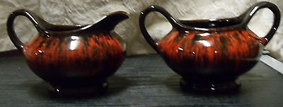 Vintage Canadian Art Pottery Red Brown Lava Glaze Creamer & Sugar Bowl Set