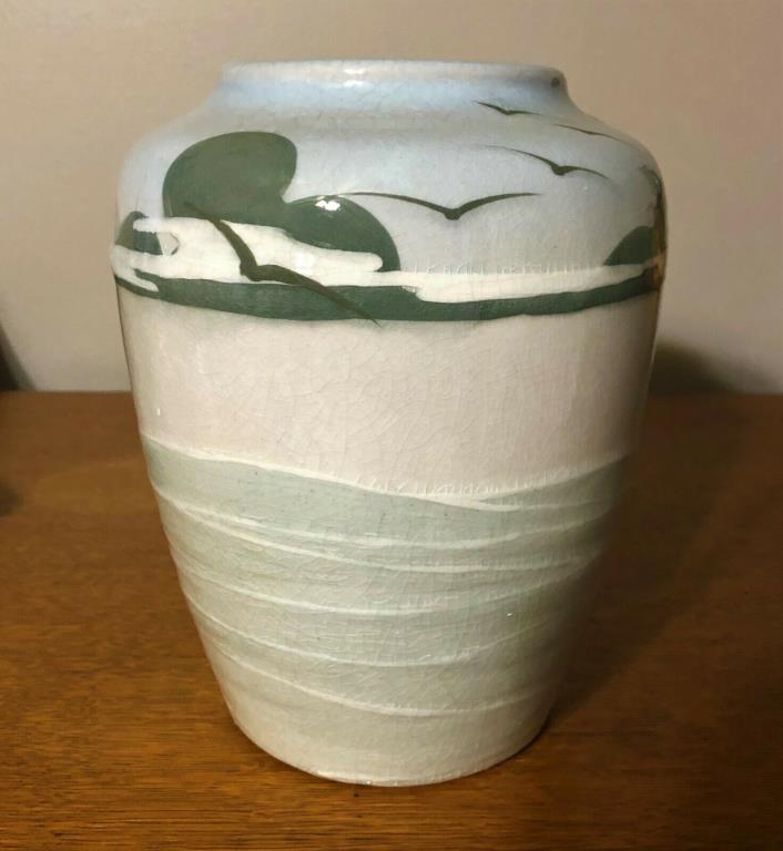 Owens Pottery Rare Scenic Lotus Vase MINT!