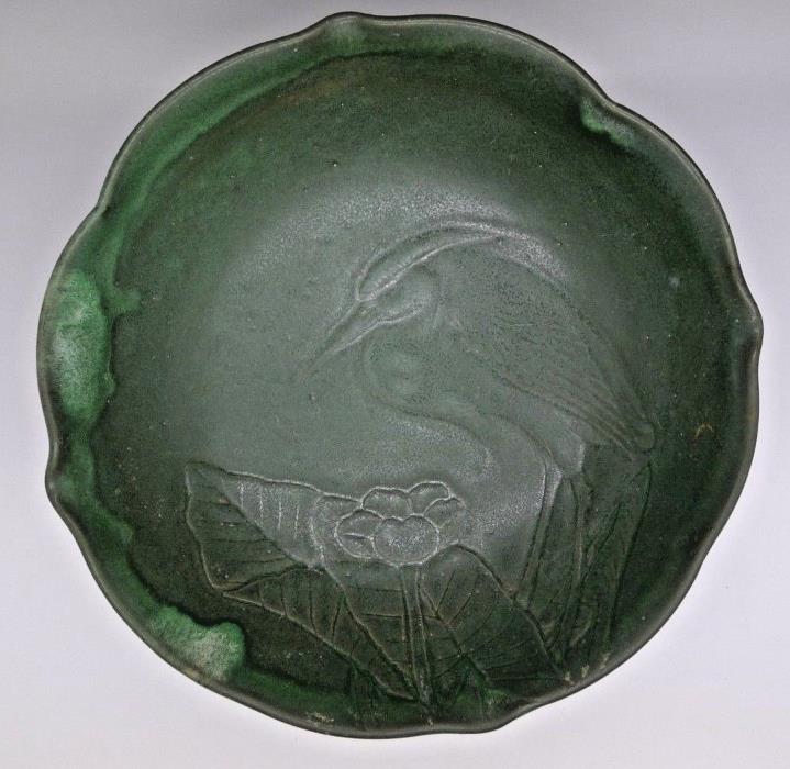Owens  Antique Art Pottery Bowl Kingfisher Bird Design Rare Arts & Crafts
