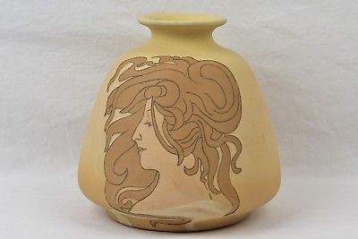 Owens Pottery 1902 Matt Utopian Art Nouveau Girl Vase #1114