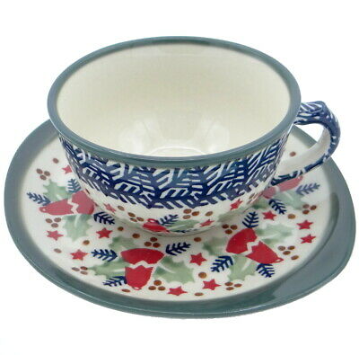 SilverrushStyle - Polish Pottery Teacup  Saucer - Holiday Collection