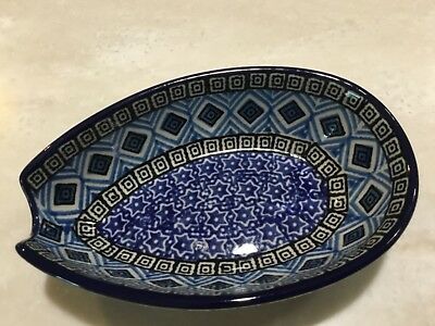 C.A. POLISH POTTERY SPOON REST -Aztec Sky-Blues-NEW