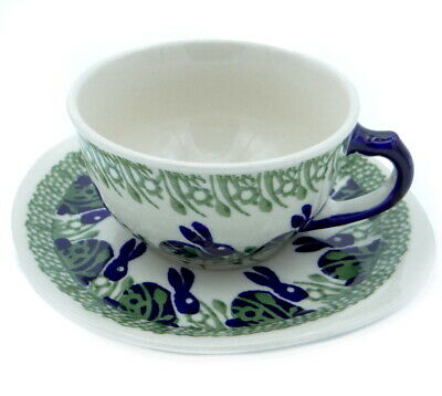 SilverrushStyle - Polish Pottery Teacup  Saucer - Rabbits Meadow Collection
