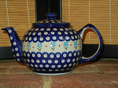 Polish pottery stoneware Boleslawiec tea pot flower