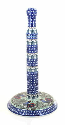 Blue Rose Polish Pottery Rooster Row Paper Towel Holder