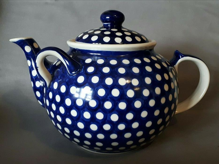 Wiza Ceramika Blue Dot Tea Pot/Kettle Boleslawiec Poland Pottery