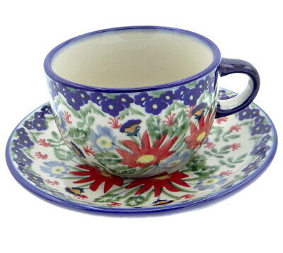 SilverrushStyle - Polish Pottery Teacup  Saucer - Flower Fields Collection