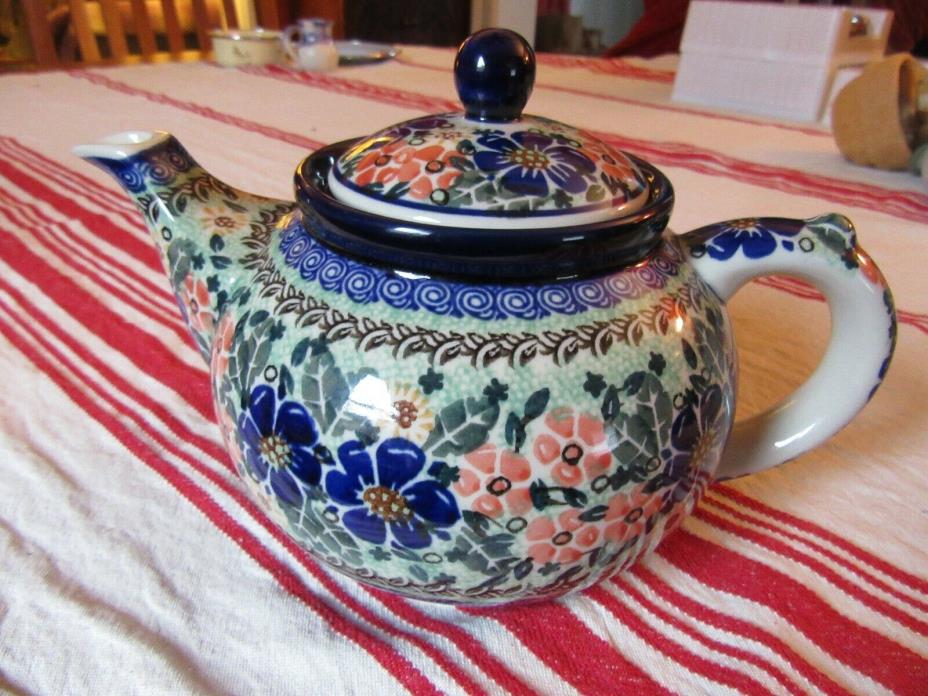 Polish Pottery Tea Pot, with flowers