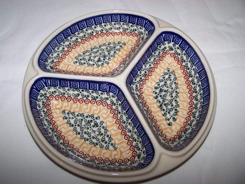 POLISH POTTERY HAND PAINTED 3 PART DIVIDED DISH