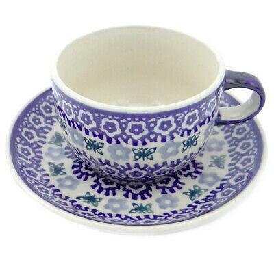 SilverrushStyle - Polish Pottery Teacup  Saucer - Blue Lake Collection