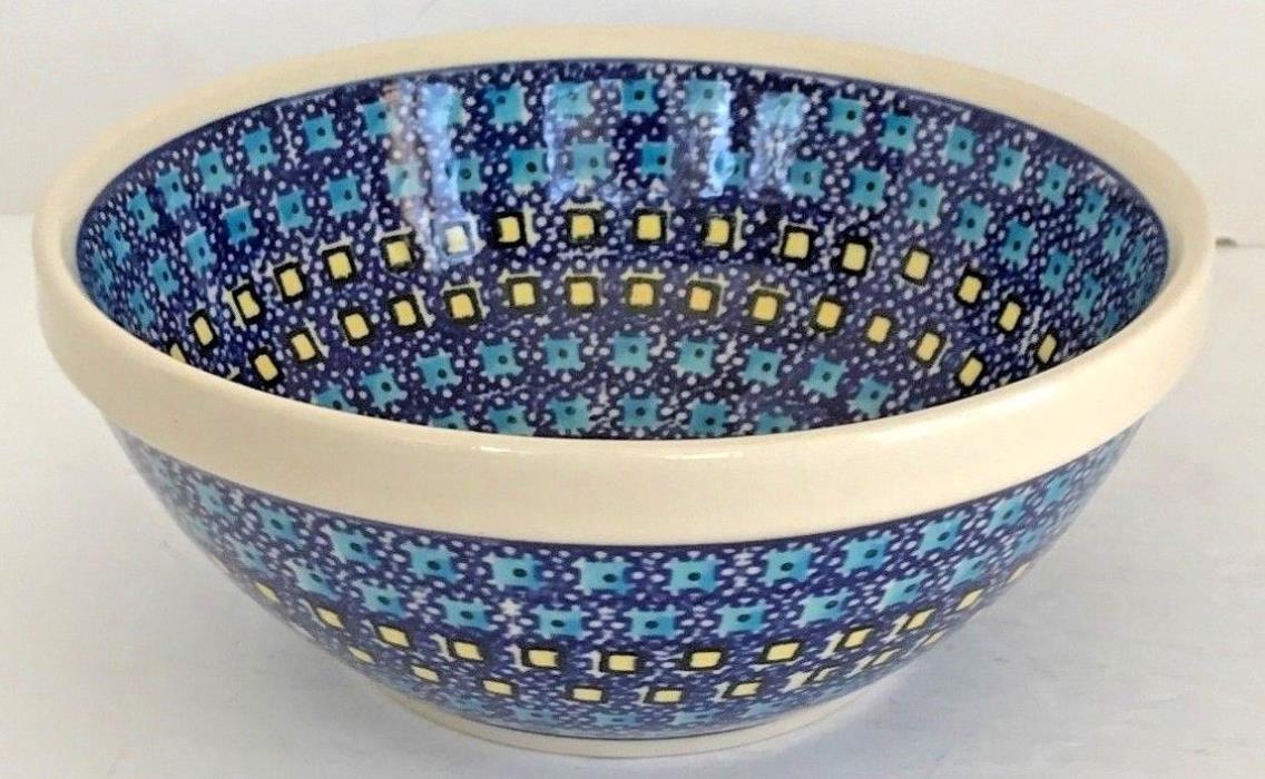 Zaklady Boleslawiec Hand Made in Poland Patterned Bue Colorful Bowl Flawless